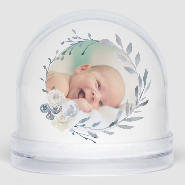 blue watercolor frame Baptism thank you  Snowglobe (Front)