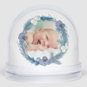blue watercolor frame Baptism thank you  Snowglobe