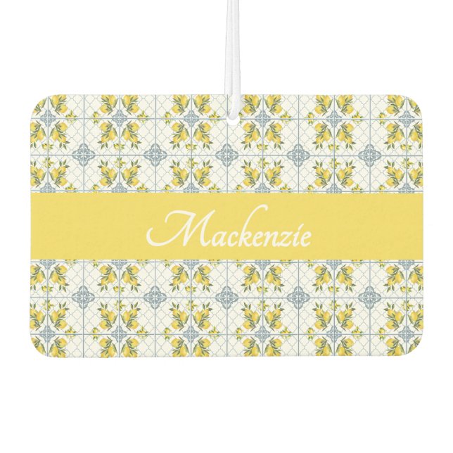 Blue Watercolor French Country Lemon Name Monogram Air Freshener (Front)