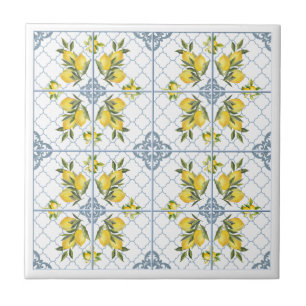 Blue Watercolor French Country Lemon Tile