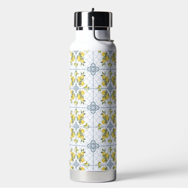 Blue Watercolor French Country Lemon Water Bottle (Left)