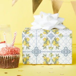 Blue Watercolor French Country Lemon Wrapping Paper