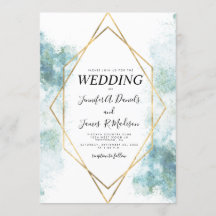 blue watercolor geometric gold frame wedding