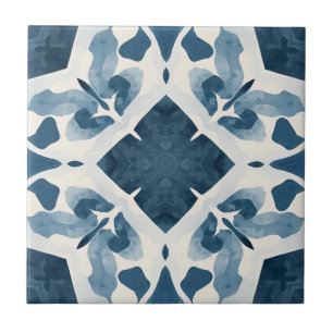 Blue Watercolor Geometric Pattern Tile