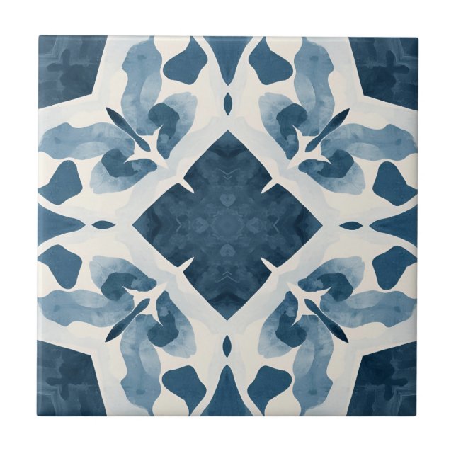 Blue Watercolor Geometric Pattern Tile (Front)
