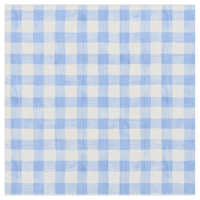Blue Watercolor Gingham Fabric (Close Up)