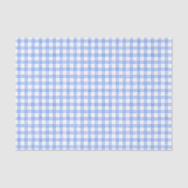 Blue Watercolor Gingham Tissue Paper (Front)