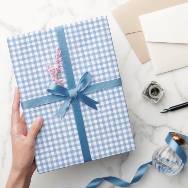 Blue Watercolor Gingham Wrapping Paper (Gifting)