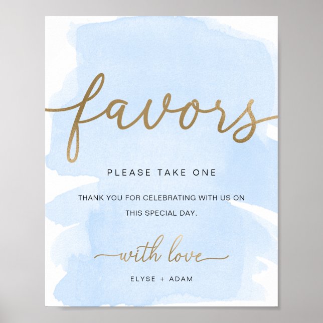 Blue Watercolor Gold Favours Sign (Front)