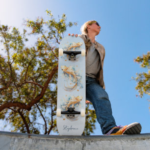 Blue Watercolor Gold Koi Fish Personalized Skateboard