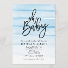 Blue Watercolor Gradient Oh Baby Shower Invitation