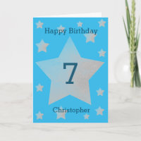 Blue Watercolor Gris Stars 7e carte d'anniversaire