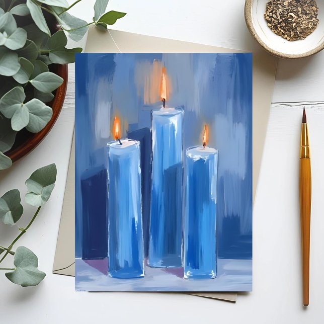 Blue Watercolor Hanukkah Candles Holiday Postcard (Creator Uploaded)