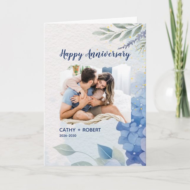 Blue Watercolor Happy Anniversary Custom Branded  Card (Front)