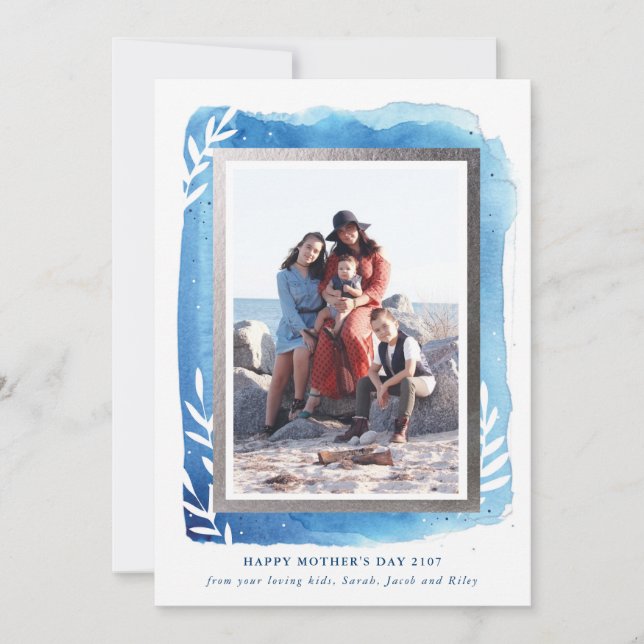 Blue Watercolor Happy Mother's Day Card (Front)