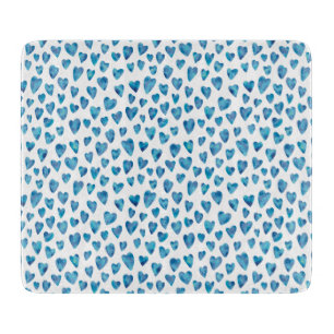 Blue Watercolor Heart Cutting Board