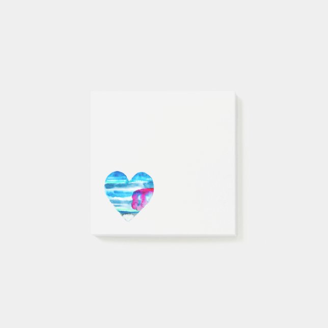 Blue watercolor heart post-it notes (Front)