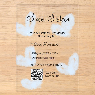 Blue watercolor hearts QR  Sweet sixteen birthday  Acrylic Invitations