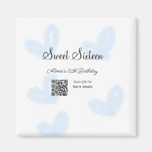 Blue watercolor hearts QR  Sweet sixteen birthday  Magnet