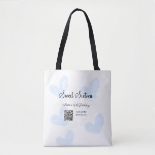 Blue watercolor hearts QR Sweet sixteen birthday Tote Bag