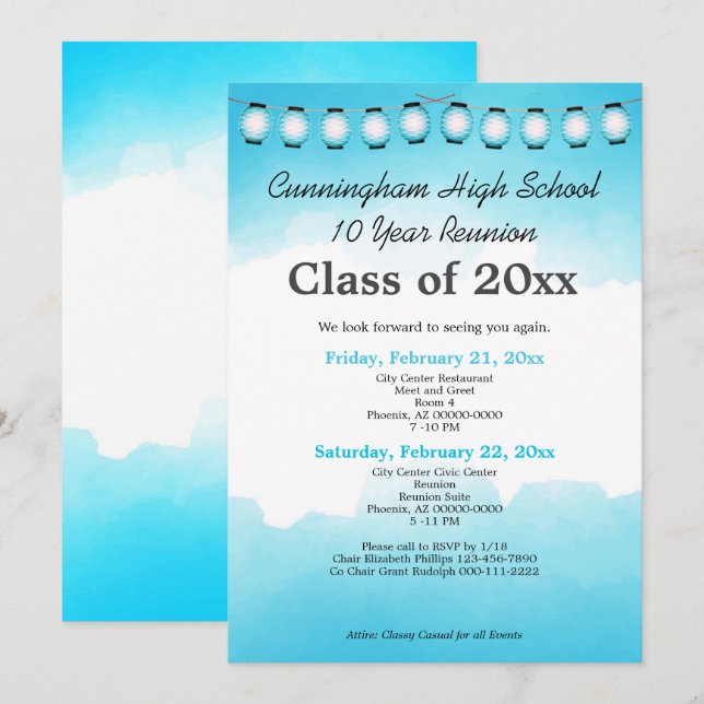 Blue Watercolor High School Class Reunion Template (Front/Back)