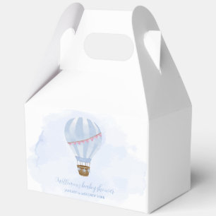 Blue Watercolor Hot Air Balloon Boy Baby Shower Favor Box