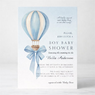 Blue Watercolor Hot Air Balloon Boy Baby Shower Invitation