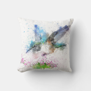 Blue Watercolor Hummingbird Pillow