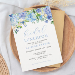 Blue Watercolor Hydrangea Floral Bridal Luncheon Invitation