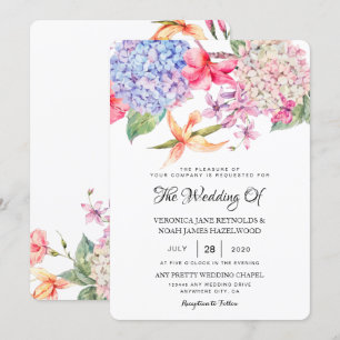 Blue Watercolor Hydrangea Floral wedding Invitation