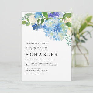Blue Watercolor Hydrangea QR Code Wedding Invitation