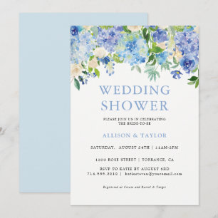 Blue Watercolor Hydrangea Wedding Shower Invitation