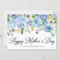 Blue Watercolor Hydrangeas Happy Mother's Day
