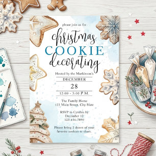 Blue Watercolor Icing Cookie Decorating Party Invitation