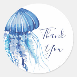 Blue Watercolor Jellyfish Thank You Sticker