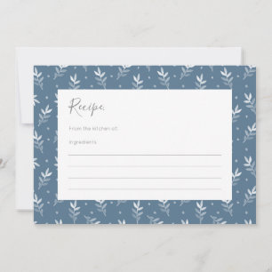 Blue Watercolor Leaves & Dots Pattern Recipe Card