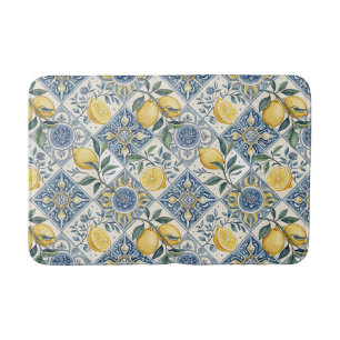Blue Watercolor Lemon Bath Mat