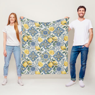Blue Watercolor Lemon Fleece Blanket