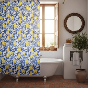 Blue Watercolor Lemon Pattern 
