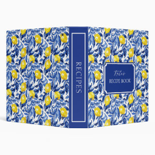 Blue Watercolor Lemon Pattern Monogram Name Binder