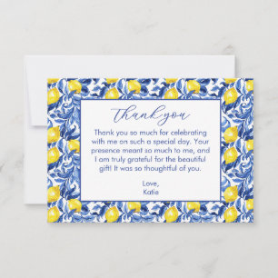 Blue Watercolor Lemon Pattern  Thank You Card