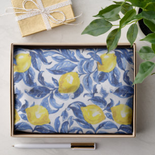 Blue Watercolor Lemon Pattern  Tissue Paper