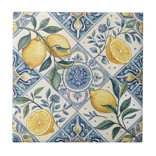 Blue Watercolor Lemon Tile
