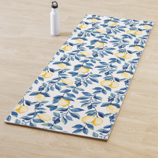 Blue Watercolor Lemon Yoga Mat