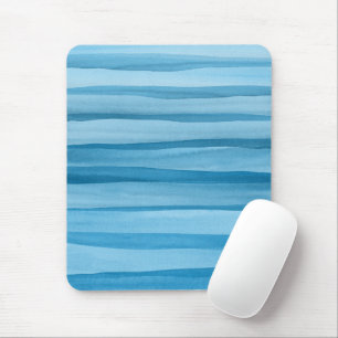 Blue Watercolor Lines Abstract Pattern Mouse Pad