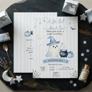 Blue Watercolor Little Boo Baby Shower Invitation