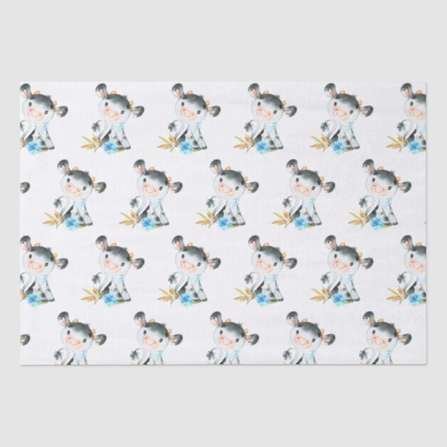 Blue Watercolor Little Cow Tissue Paper (Front)
