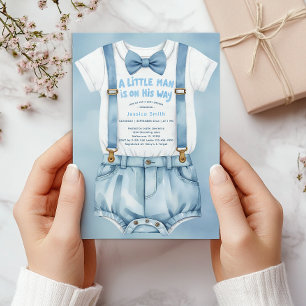 Blue Watercolor Little Man Baby Shower Invitation
