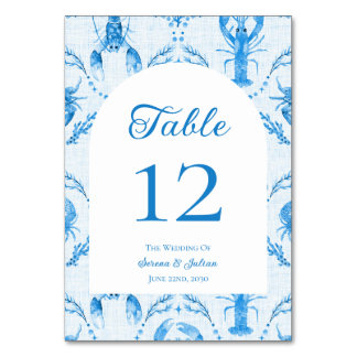 Blue Watercolor Lobster Crab Ogee Wedding Arch Table Number