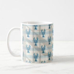 Blue Watercolor Lobster Pattern on Coastal Stripe Coffee Mug
